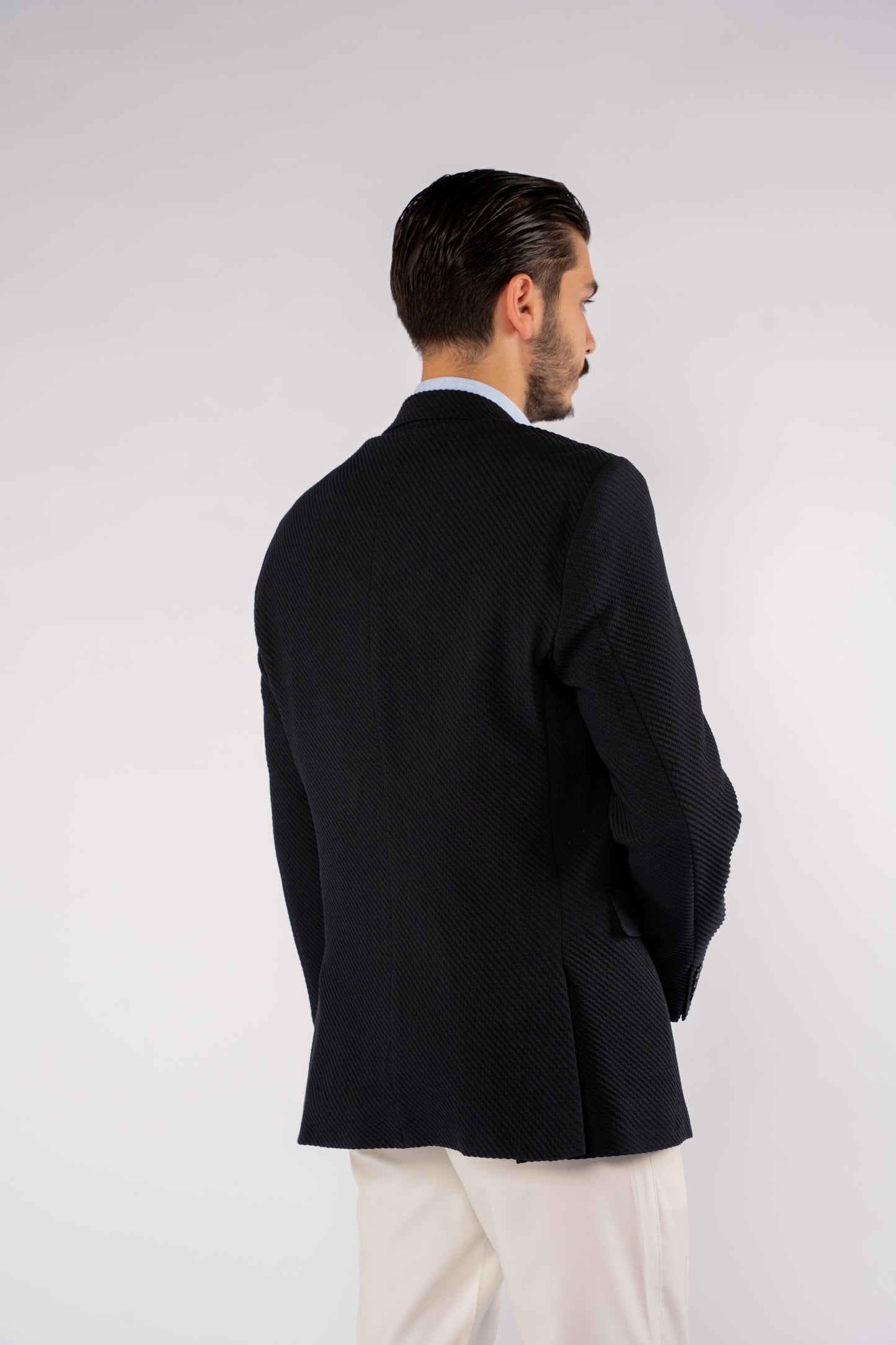 NAVY DIAGONAL TEXTURE BLAZER