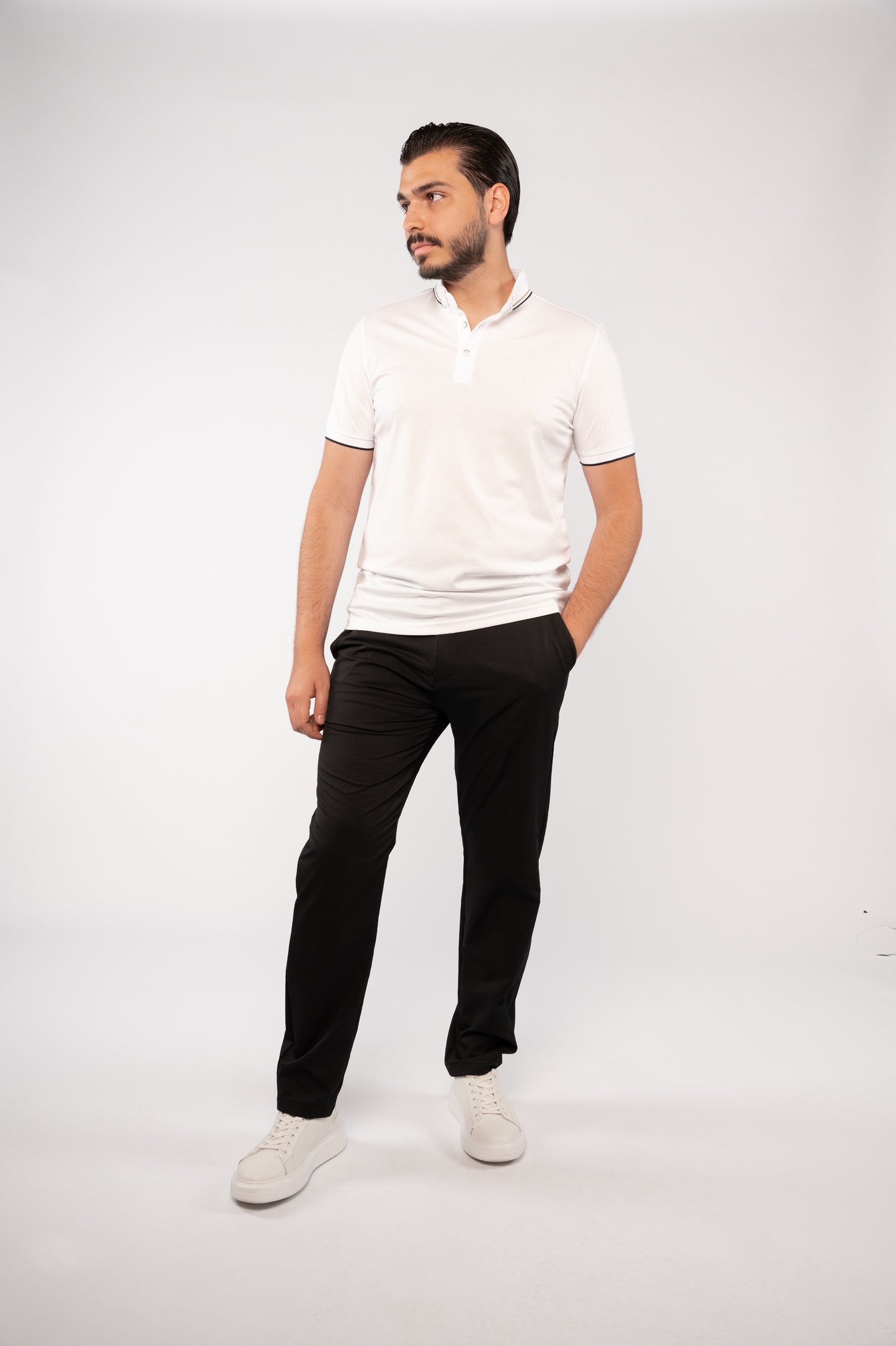 WHITE CASUAL COLLAR MERCERIZED POLO