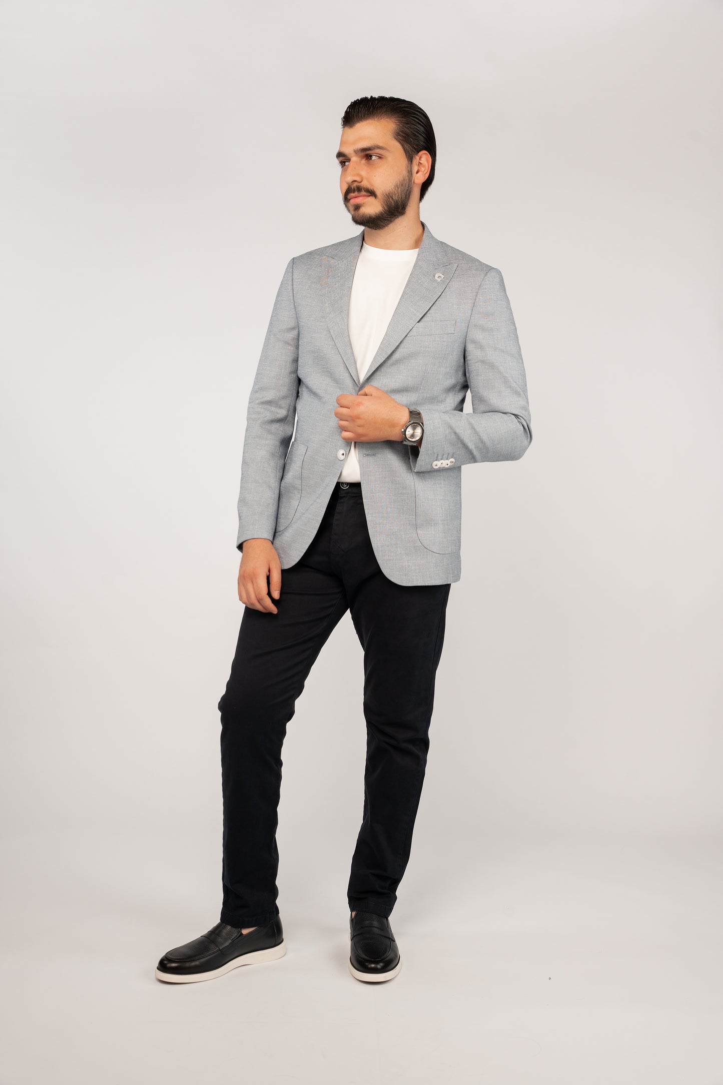 BLUE SEMI LINEN BLAZER