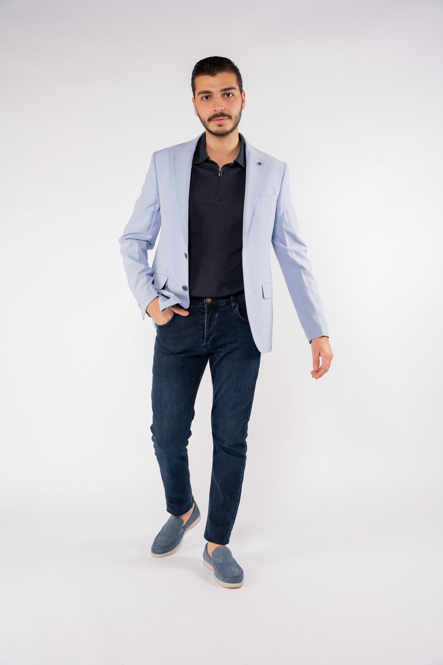 BLUE MINIMAL TEXTURE BLAZER