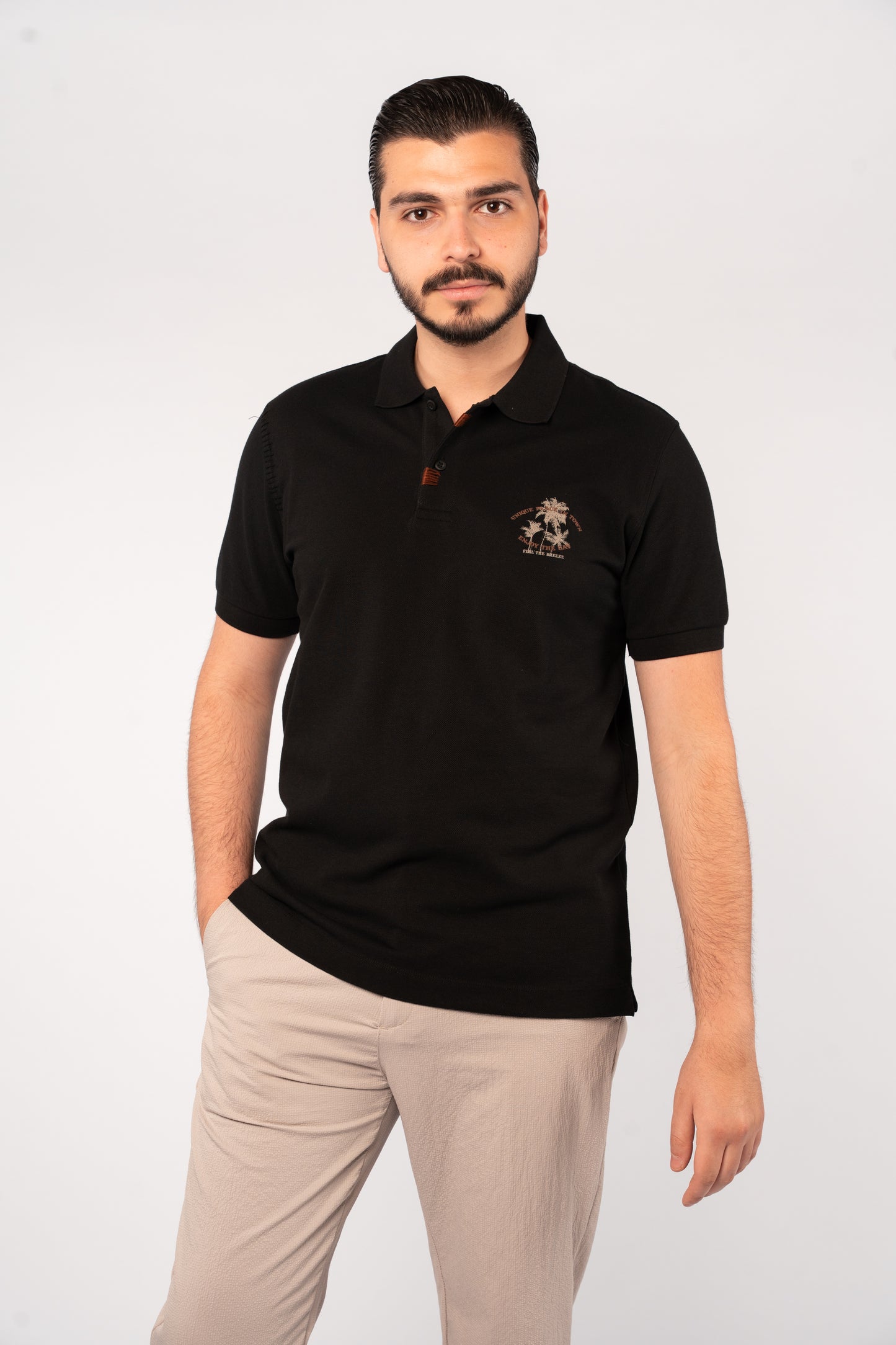 BLACK MINIMAL PALM POLO