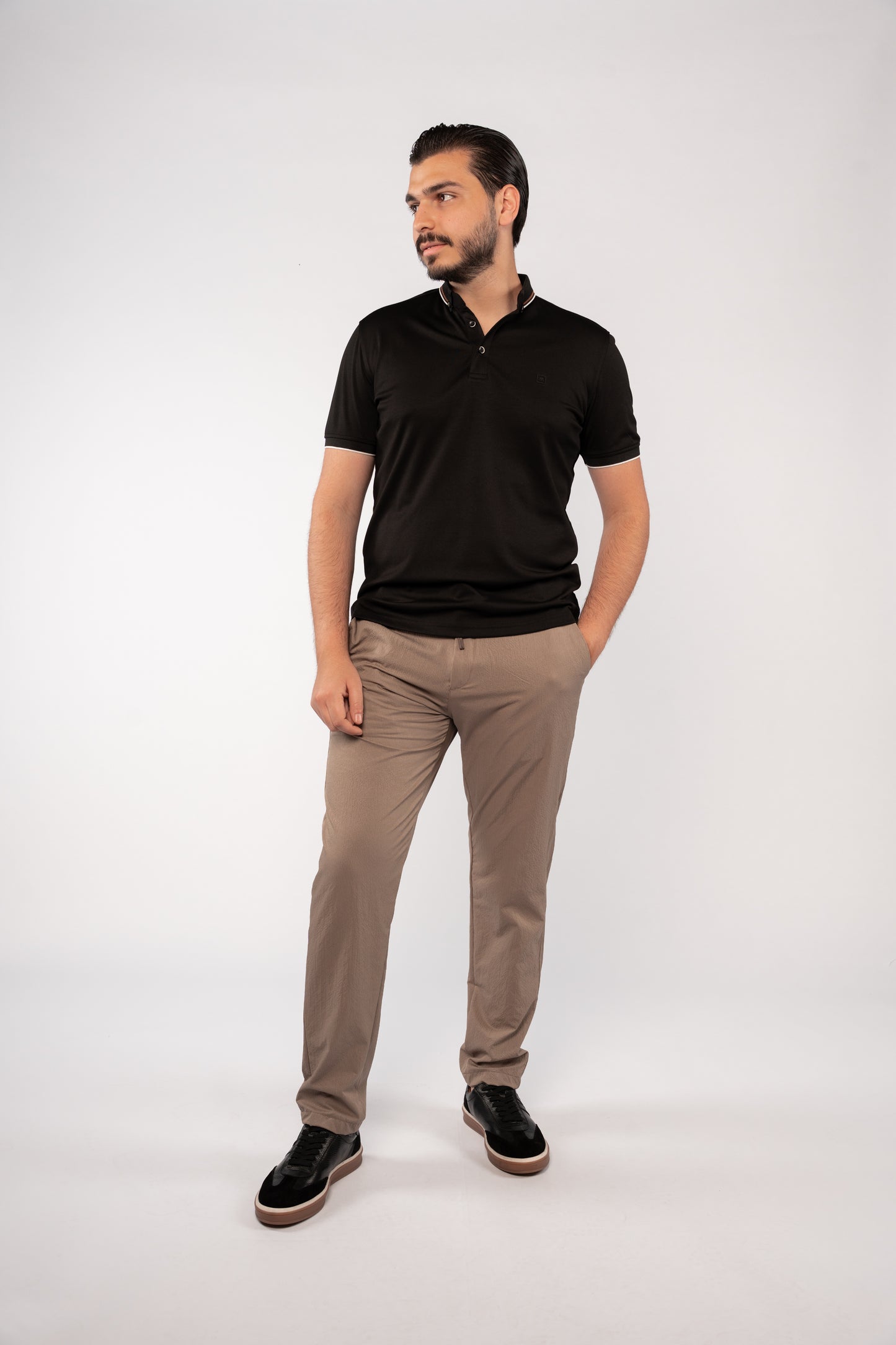 BLACK CASUAL COLLAR MERCERIZED POLO