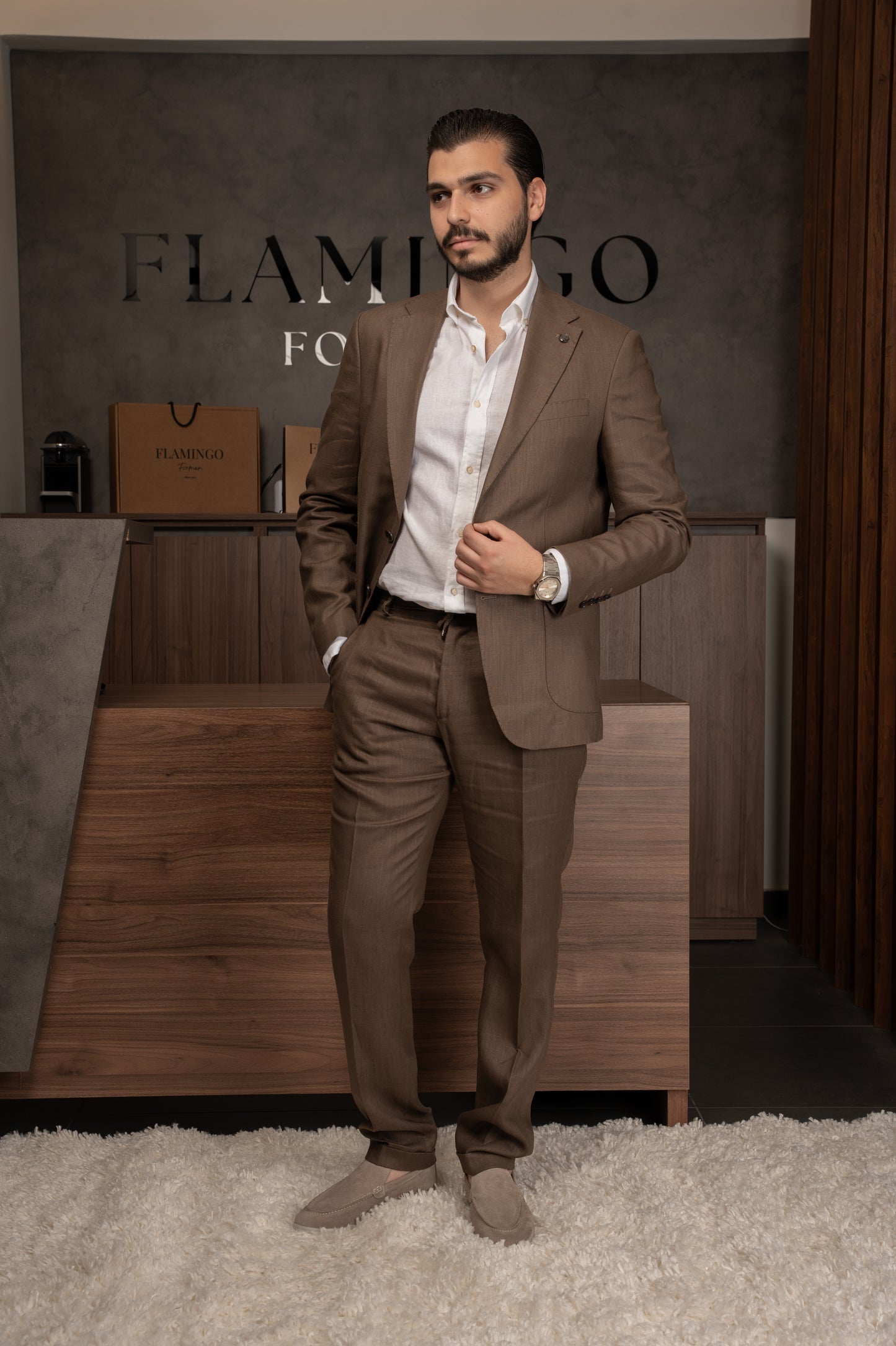 BROWN CASUAL LINEN SUIT