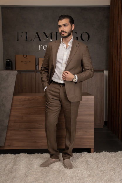 BROWN CASUAL LINEN SUIT