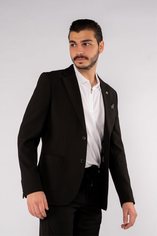 BLACK DIAGONAL TEXTURE BLAZER