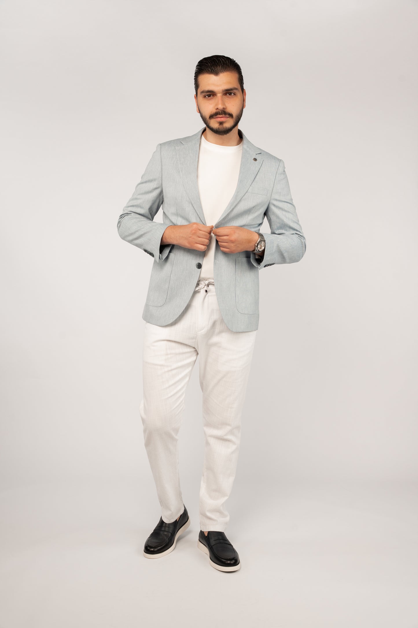 BLUE SEMI LINEN BLAZER