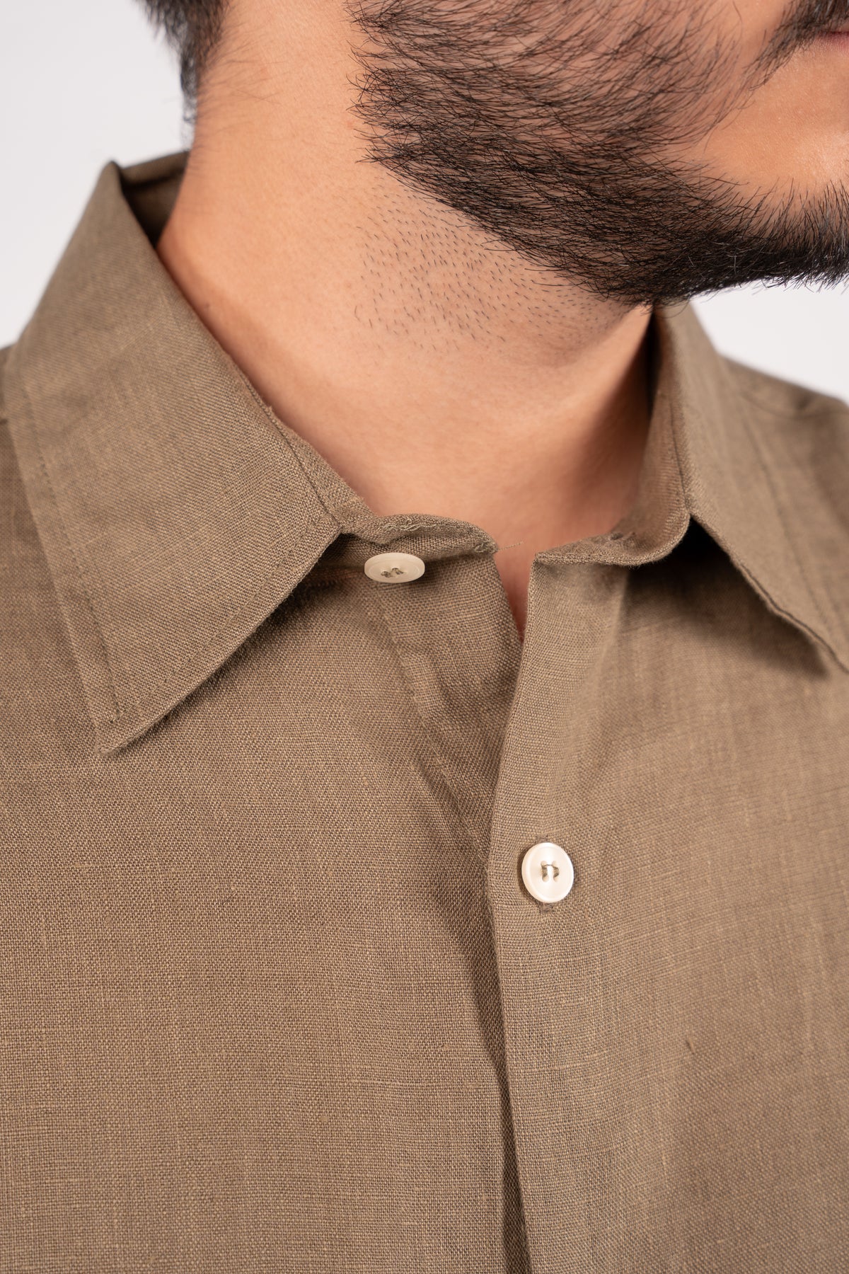 OLIVE HALF SLEEVE 100% LINEN SHIRT