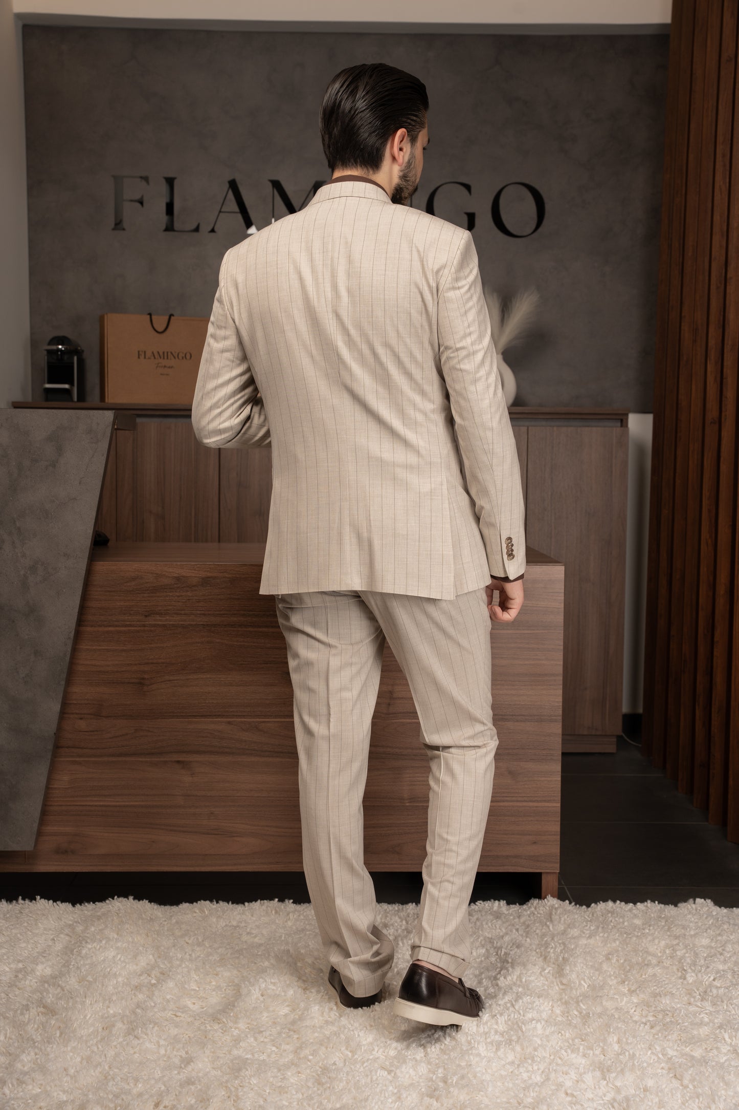 BEIGE LINED DOBETTI SUIT