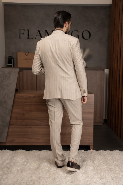 BEIGE LINED DOBETTI SUIT
