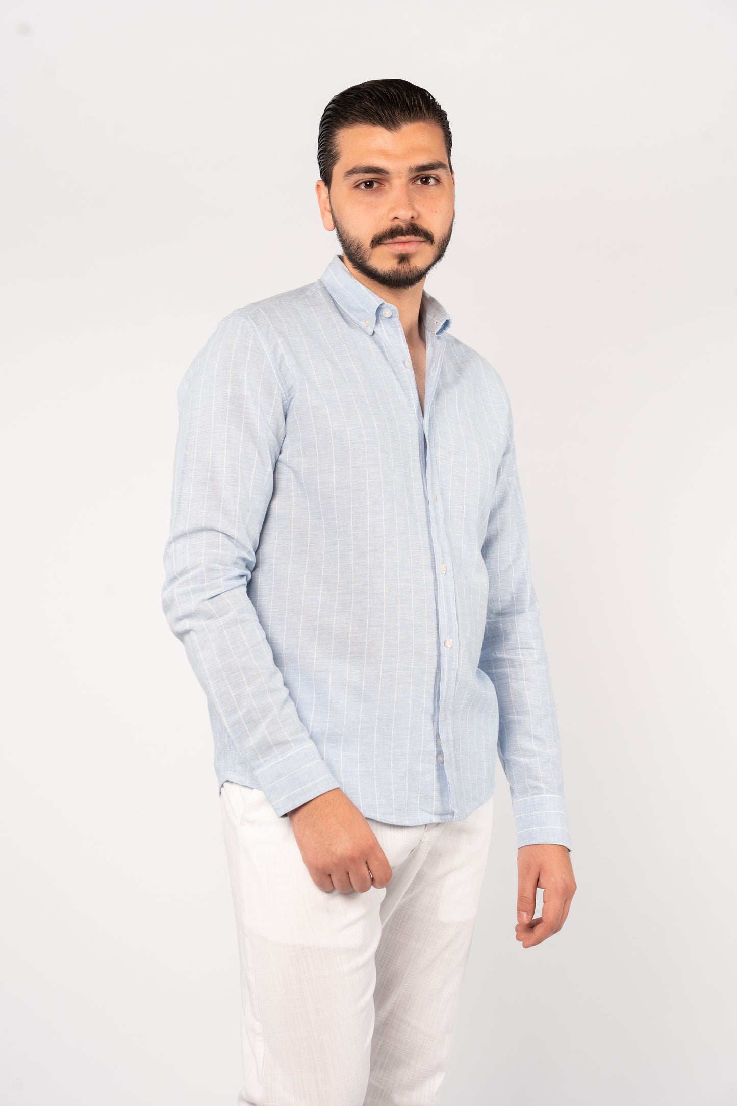 BLUE WHITE LINE LINEN SHIRT
