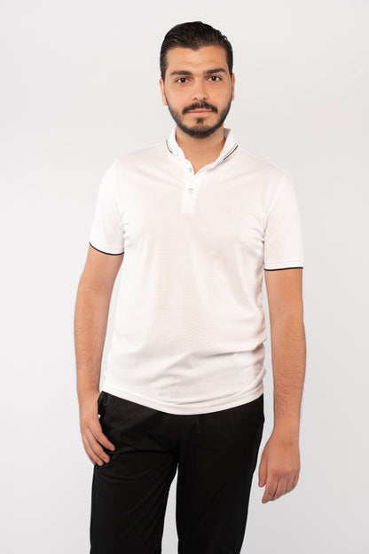 WHITE CASUAL COLLAR MERCERIZED POLO