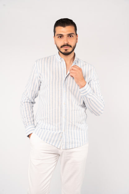 WHITE BLUE LINE LINEN SHIRT