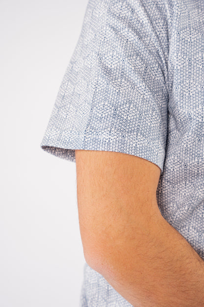 BLUE GEOMETRIC PATTERN POLO TSHIRT