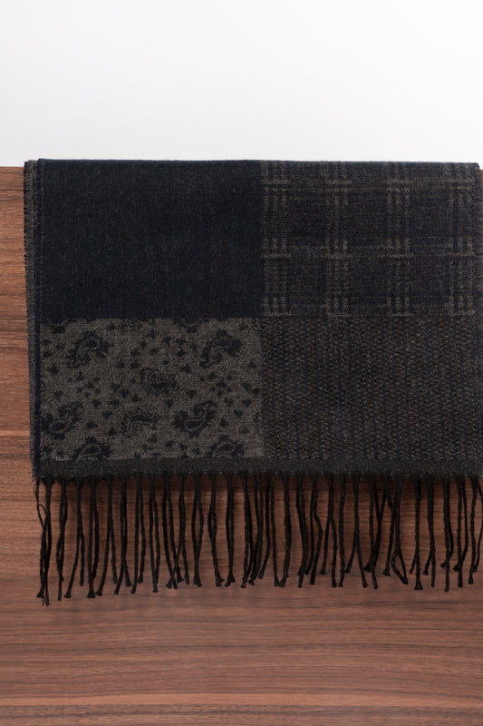 NAVY GREY CASHMERE SCARF