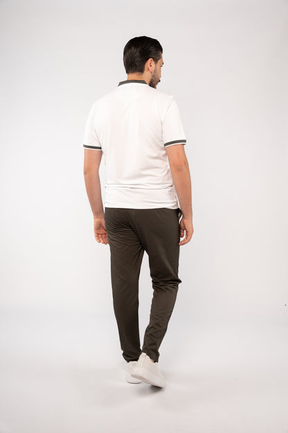 WHITE OLIVE COLLAR ZIPPER POLO