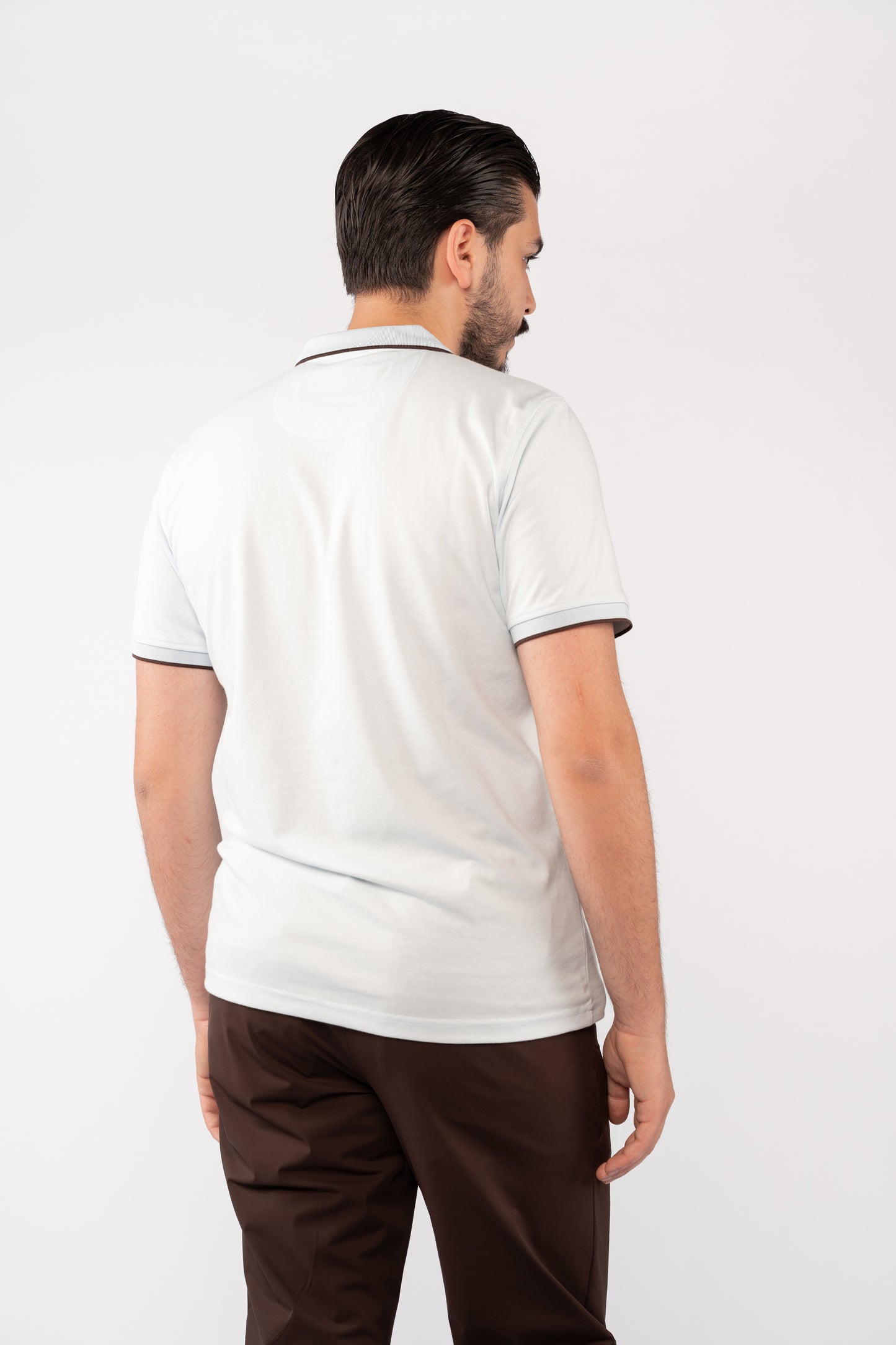 BLUE BROWN LINE ZIPPER MERCERIZED POLO