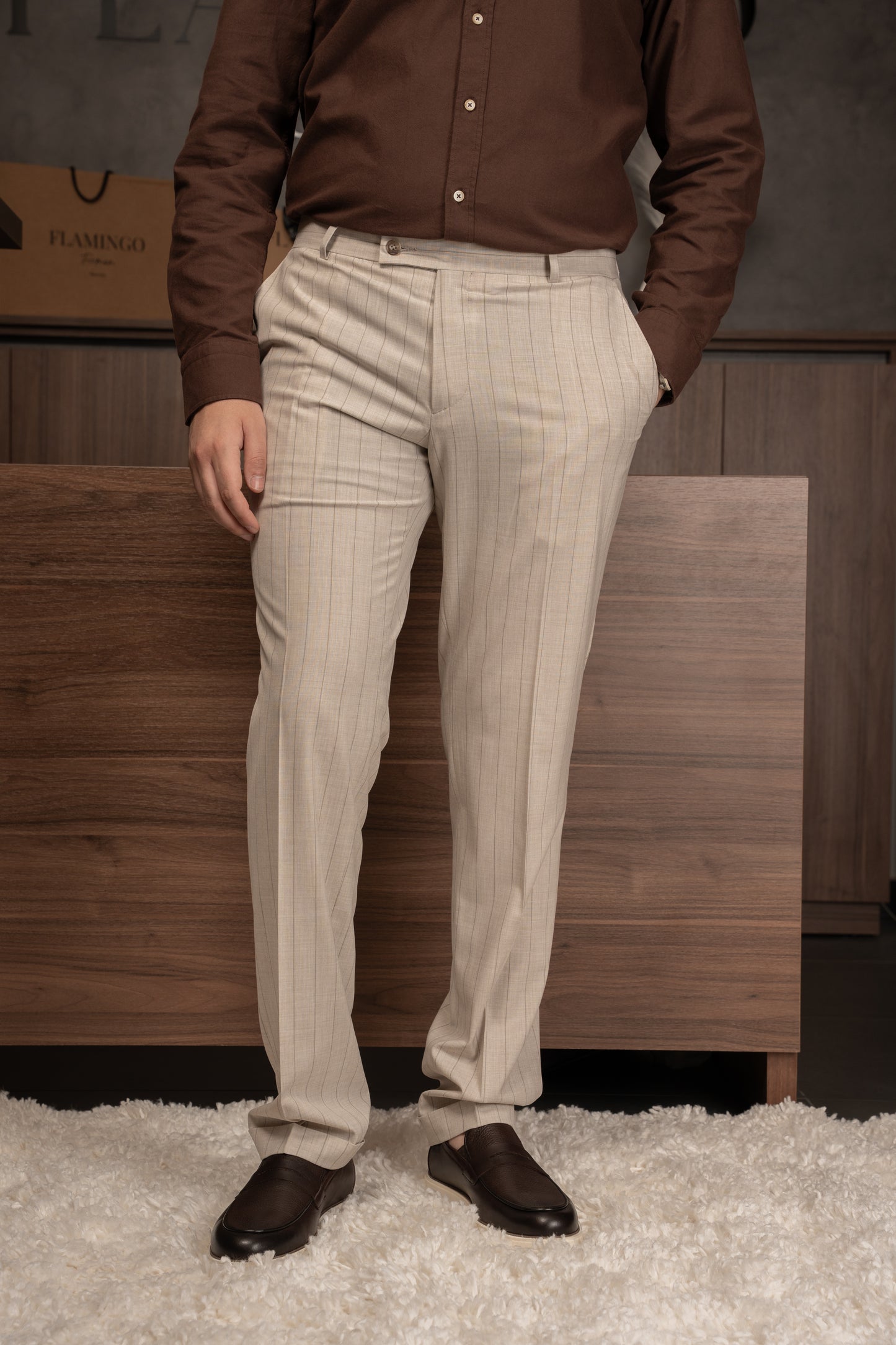 BEIGE LINED DOBETTI SUIT