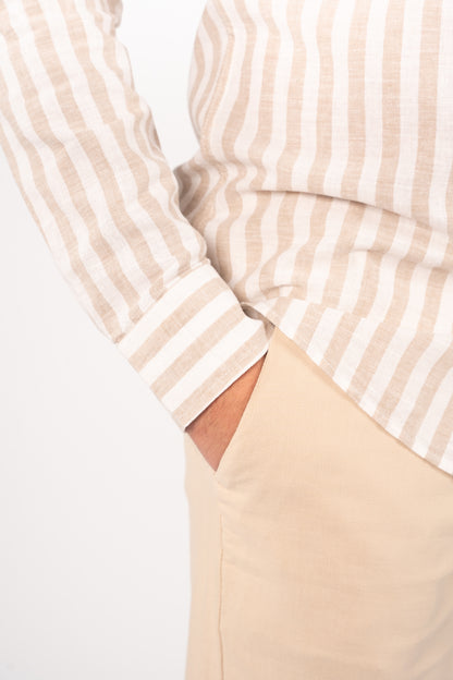 WHITE BEIGE LINE LINEN SHIRT