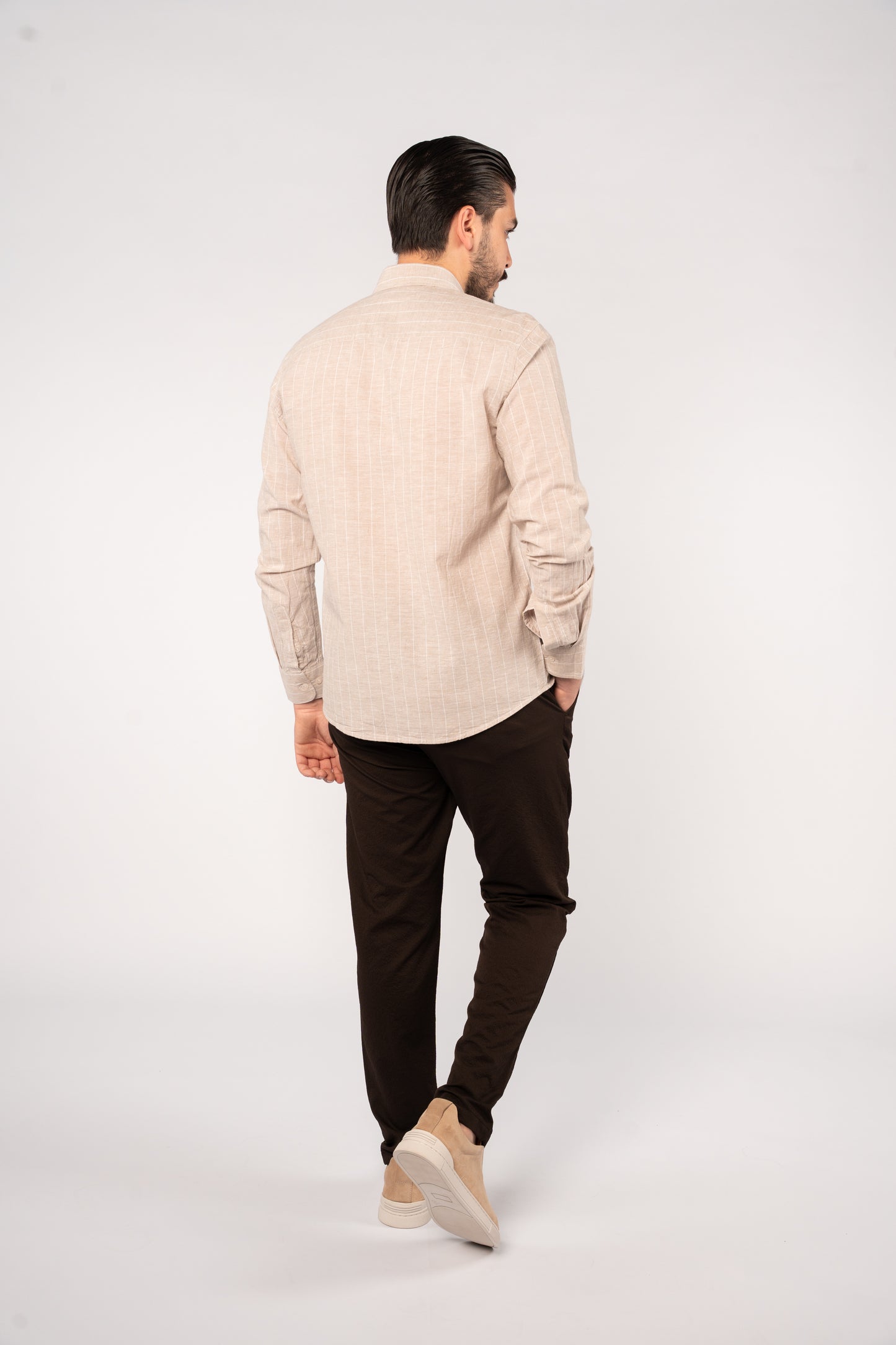 BEIGE WHITE LINE LINEN SHIRT