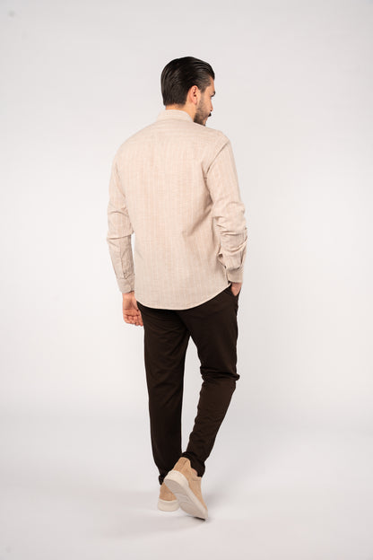 BEIGE WHITE LINE LINEN SHIRT