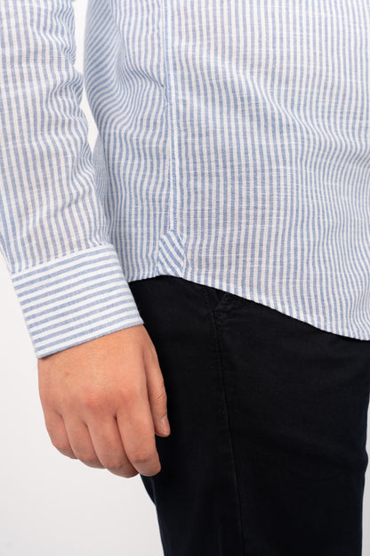 NAVY LINED OXFORD SHIRT