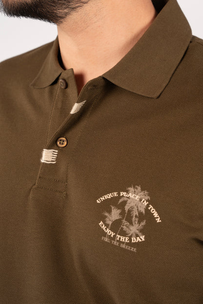 OLIVE MINIMAL PALM POLO