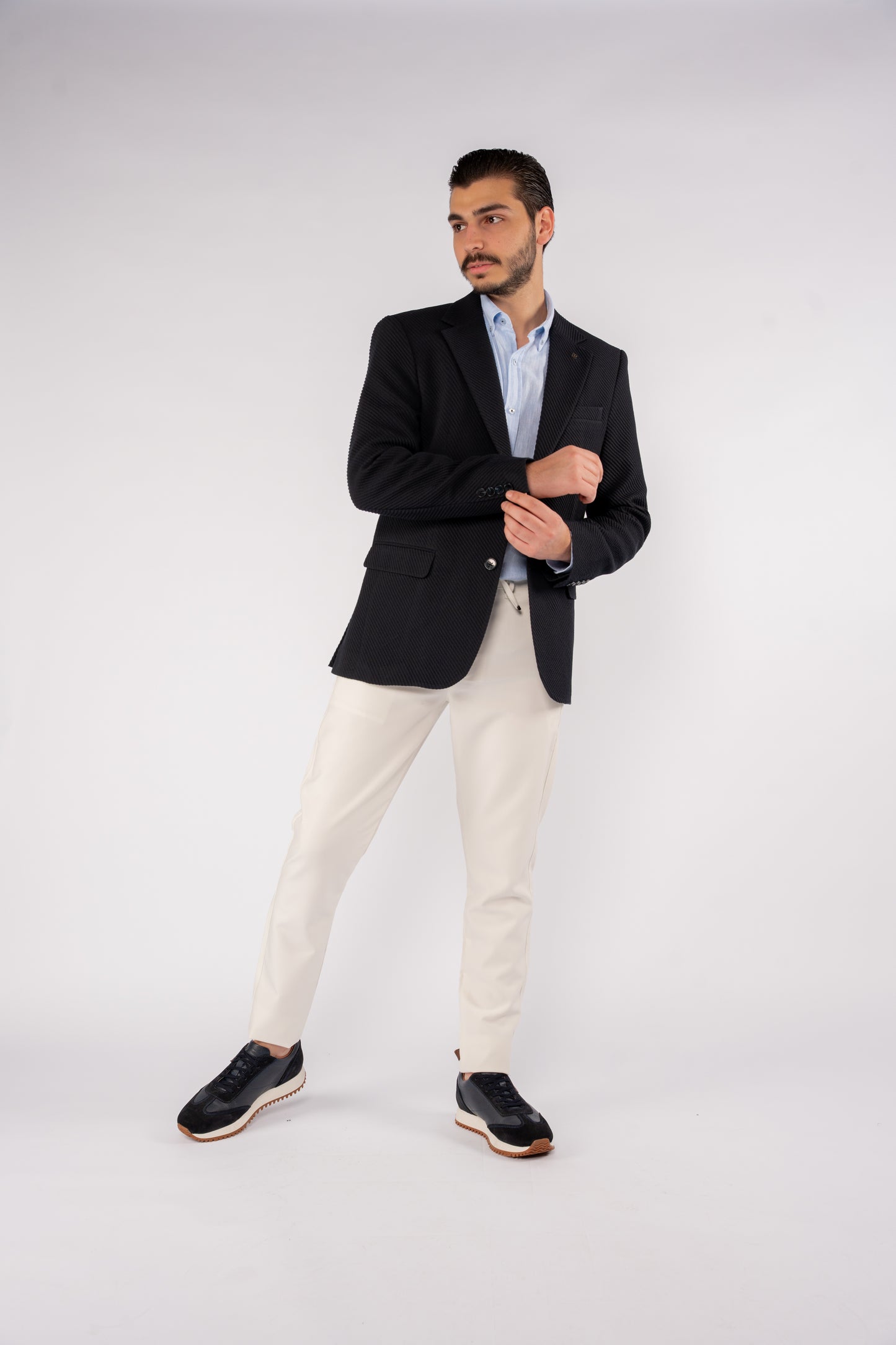 NAVY DIAGONAL TEXTURE BLAZER