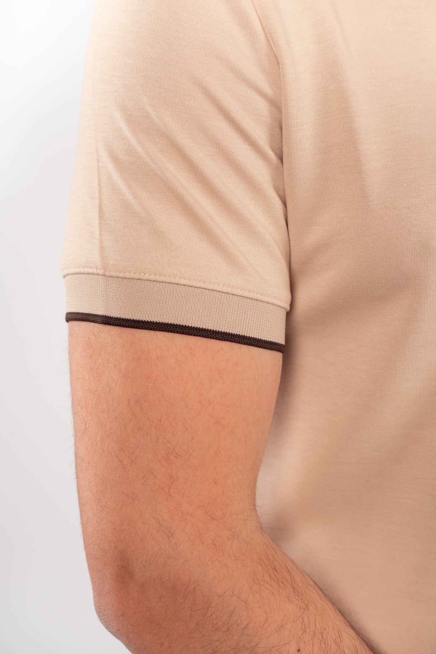 BEIGE MIXED COLLAR ZIPPER POLO