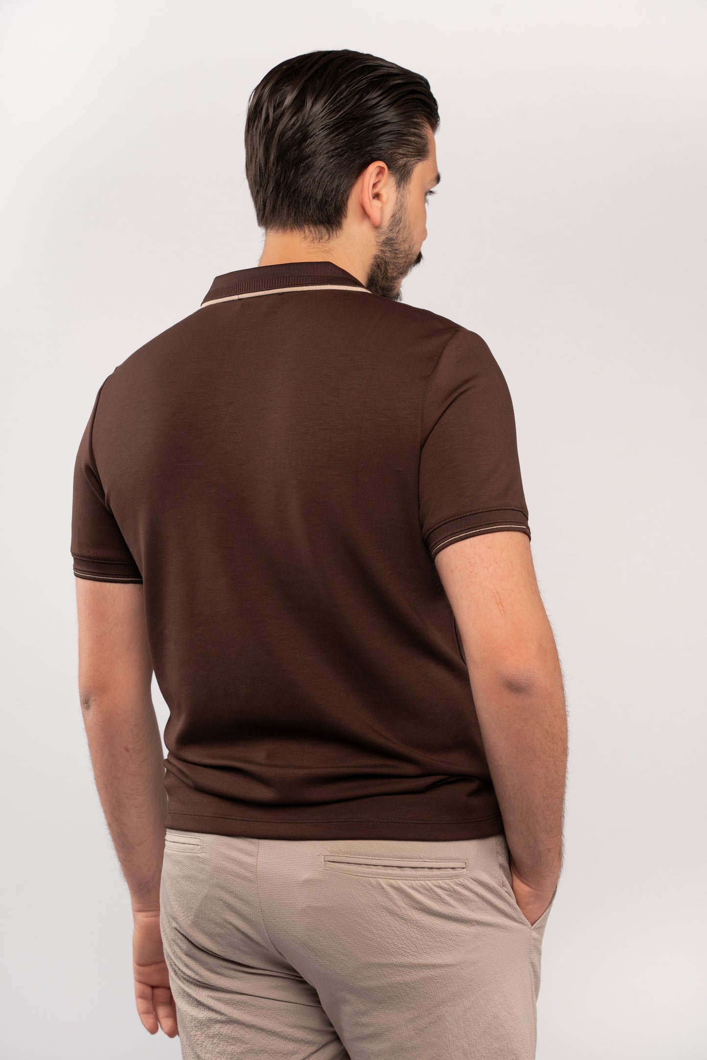 BROWN CASUAL VNECK POLO