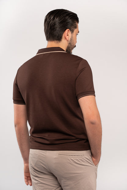 BROWN CASUAL VNECK POLO