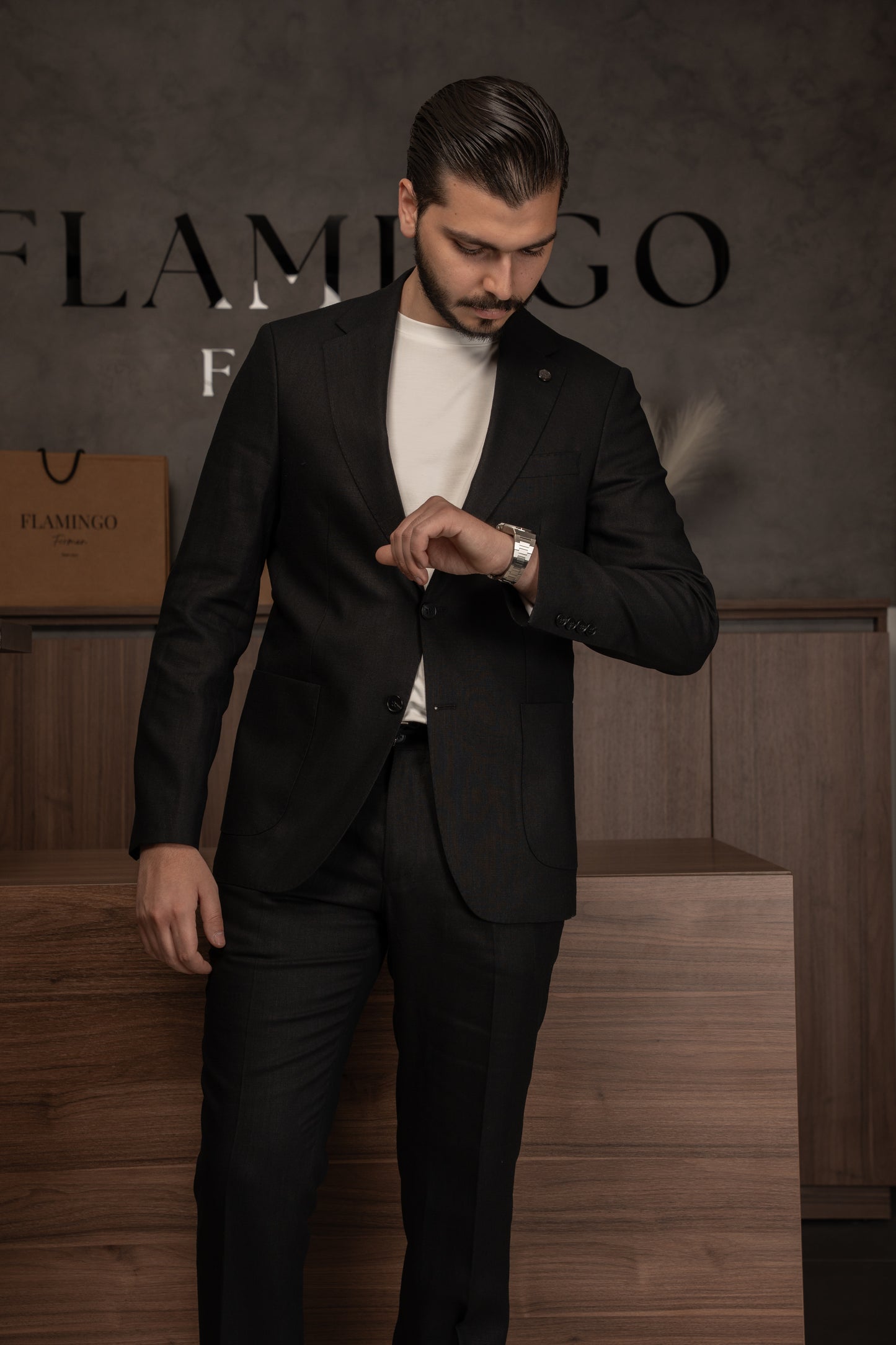 BLACK CASUAL LINEN SUIT