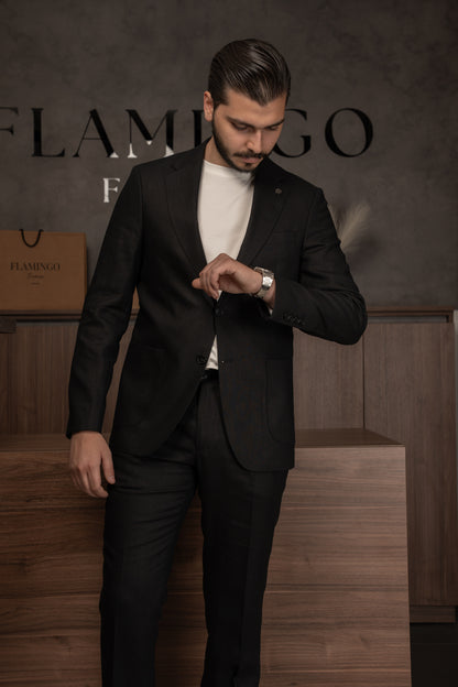 BLACK CASUAL LINEN SUIT