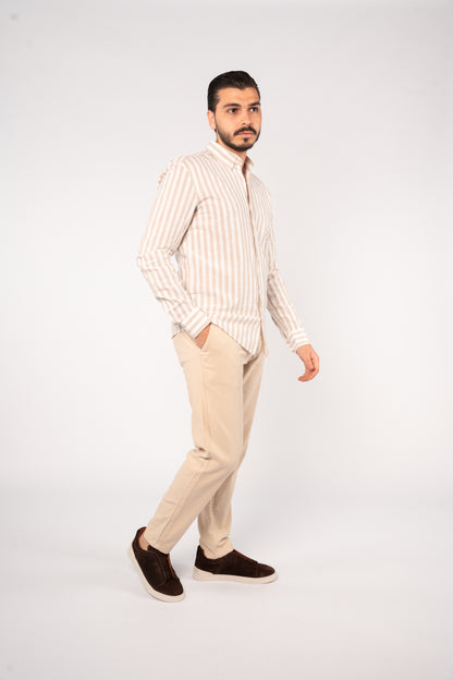 WHITE BEIGE LINE LINEN SHIRT