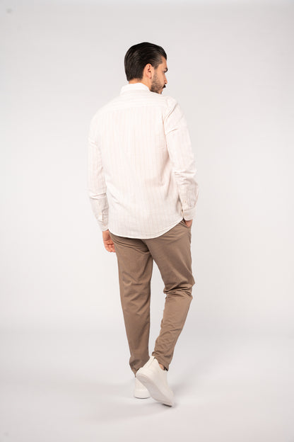 WHITE BEIGE LINE LINEN SHIRT