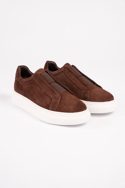 BROWN SUEDE HIGHSOLE ELASTIC SNEAKER