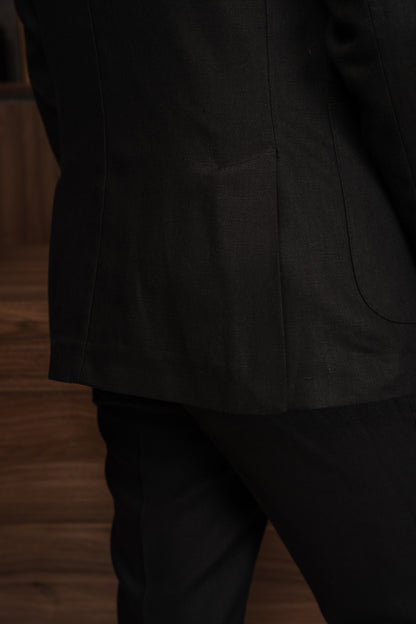 BLACK CASUAL LINEN SUIT