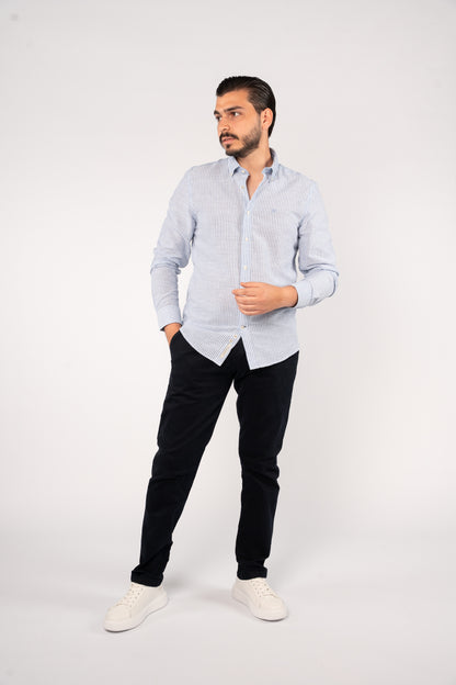 NAVY LINED OXFORD SHIRT