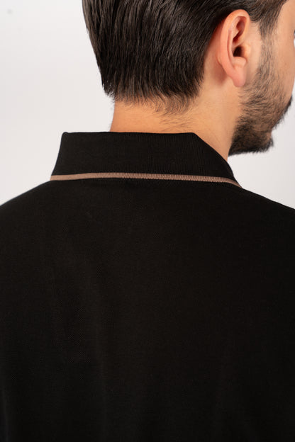 BLACK BROWN LINE VNECK POLO