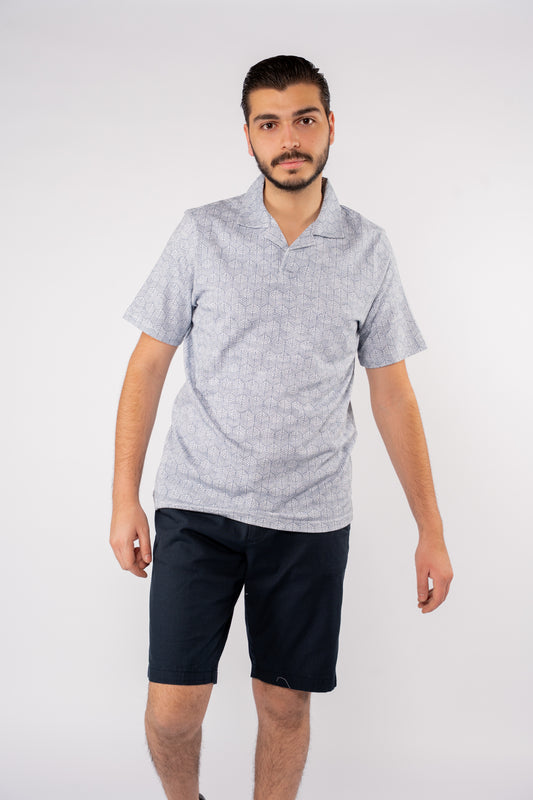 BLUE GEOMETRIC PATTERN POLO TSHIRT