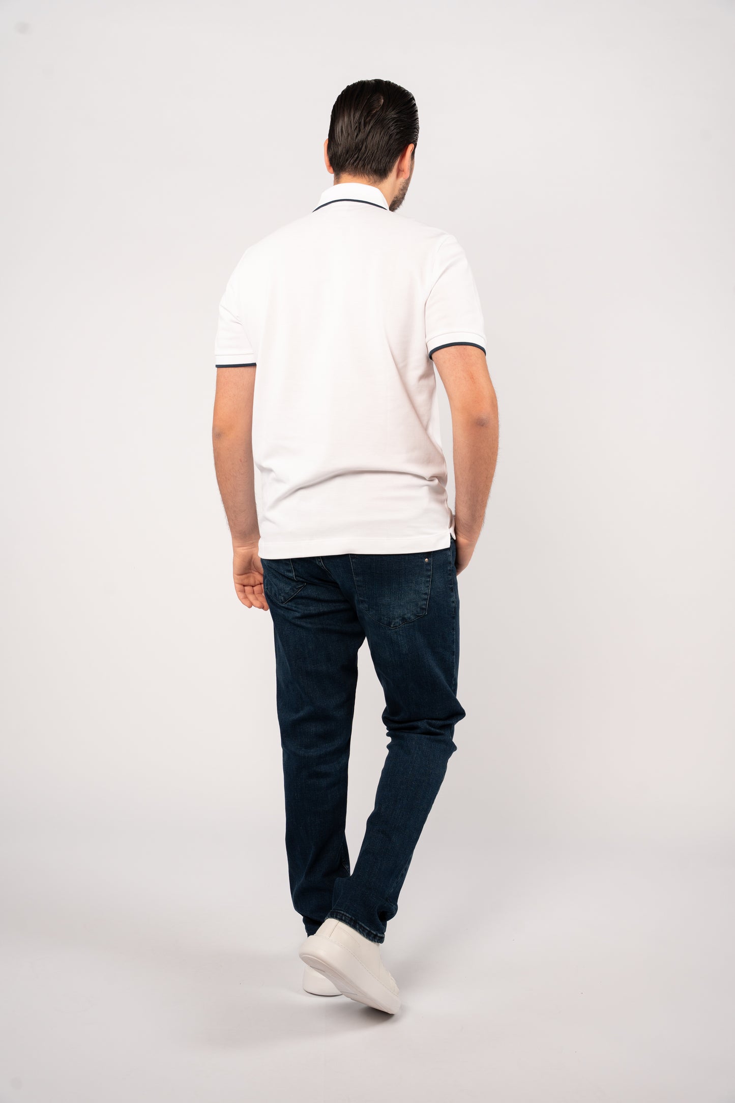 WHITE NAVY LINE VNECK POLO