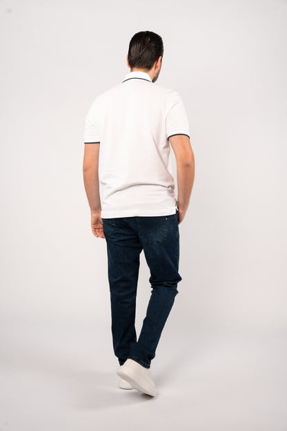 WHITE NAVY LINE VNECK POLO