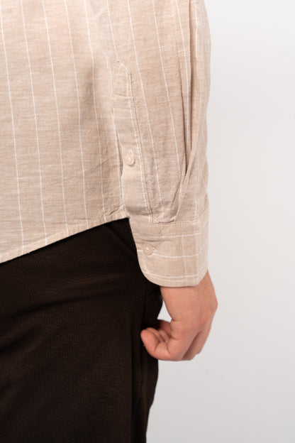 BEIGE WHITE LINE LINEN SHIRT