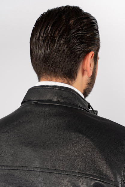 DARK NAVY CASUAL LEATHER JACKET