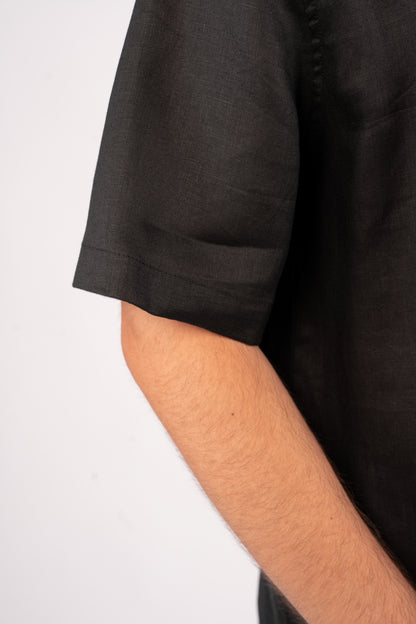 BLACK HALF SLEEVE 100% LINEN SHIRT