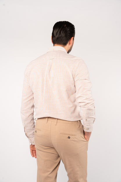 BEIGE LINED OXFORD SHIRT