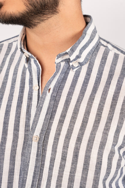 WHITE NAVY LINE LINEN SHIRT