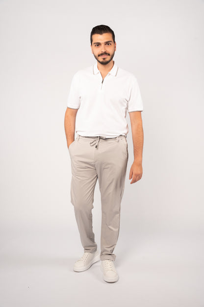 WHITE GREY LINE ZIPPER POLO