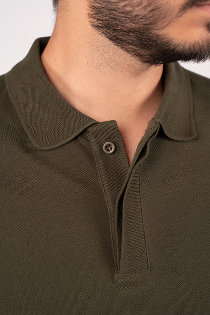 OLIVE 100% COTTON BUTTON POLO