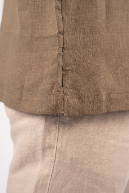 OLIVE HALF SLEEVE 100% LINEN SHIRT