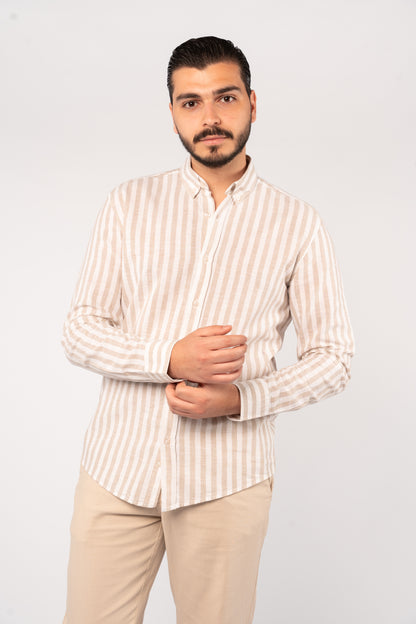 WHITE BEIGE LINE LINEN SHIRT